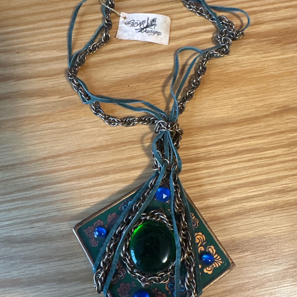 Boho Chic Green and Blue Pendant Necklace